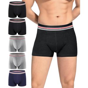 Carer Incontinence Underwear for Men, Washable 80ML Reusable Cotton Waterproof Leak Proof Boxer Briefs with Front Absorbency for Light Bladder Leakage 5 Pack (2 Black/2 Gray/Blue, 3X-Large)