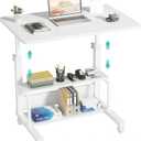 Small Portable Laptop Rolling Desk - 32" Mobile Kids Desk with Wheels for Small Spaces, White，31.5"