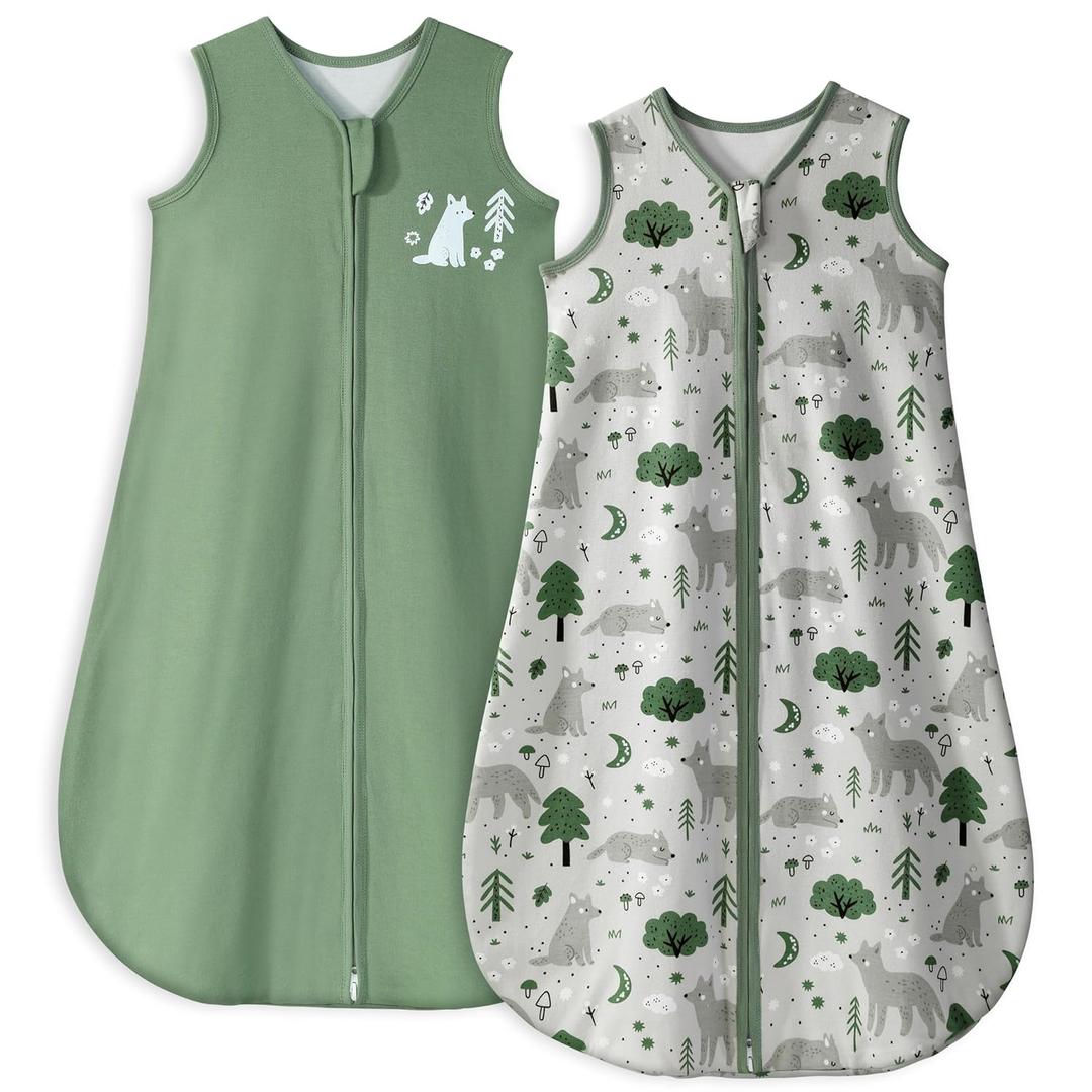 Yoofoss Baby Sleep Sack 6-12 Months TOG 1.0 Baby Wearable Blanket, 2 Pack 100% Organic Cotton Infant Toddler Sleeping Sack 2-Way Zipper Lightweight Sleep Sack (Medium)