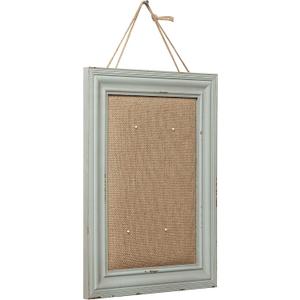 SOFE Cute Linen Small Bulletin Board, 15.712 Inches Decorative Cork Boards for Walls with Frame, Wood Vision Board Farmhouse Pin Board for Home Office School, Rustic Memo Board Display Photo (Blue Gray)