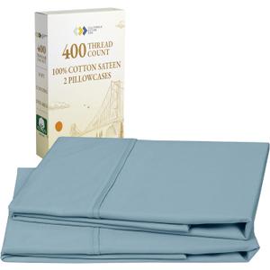 California Design Den Standard Queen Size Pillowcase Set - 400 Thread Count, 100% Cotton Sateen, Set of 2 Pillow Covers, Soft and Breathable - Sky Blue