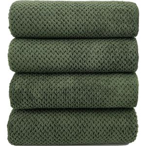YTYC Towels,29x59 Inches Extra Large Bath Towels for Bathroom Super Soft Quick Dry Light Weight Waffle Microfiber Shower Towels 80% Polyester 20% Nylon (Olive Green,4 Piece)