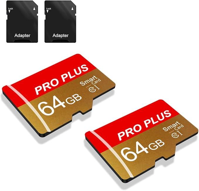 2 Pack Memory Card 64GB with Adapter, High Speed TF Card, UHSI C10 A1 Memory TF Card for Tablet/Mobile Phone/Camera/Car Audio/Game Console (TF162 Red Gold 64GB)