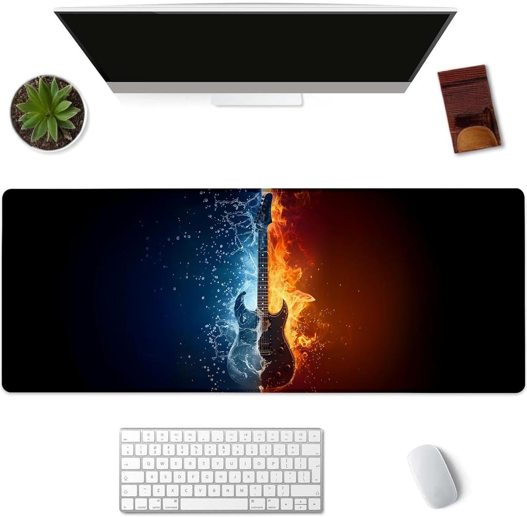 Cool Guitar Gaming Mouse Pad Extended Desk Computer Keyboard Laptop Music Theme Mouse Pads for Gaming Home Office Work, Large Long Desk Mat Mousepad with Non-Slip Rubber Base 31.511.8inch