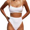 MELYUM High Waisted Bikini Sets for Women Two Piece Swimsuit Tummy Control Bathing Suit Cheeky Bottoms Push Up Top (Medium, White)