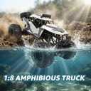 1:8 Large Amphibious RC Car 4WD Waterproof Monster Truck Drives on Water & Land, All Terrain Remote Control Truck with LED Lights, Toy for Kids 3 Years and Up, 19.3 inches