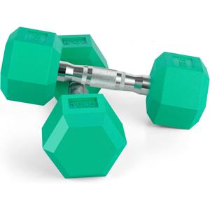 Portzon 8 Colors Options Compatible with Set of 2 Rubber Dumbbell Weight, 10-Pounds, Pair, Anti-Slip, Anti-roll, Hex Shape (Standard, Green)