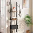 CHOEZON Coat Rack Freestanding, Coat Rack with 3 Shelves, 8 Hooks and 1 Fabric Pouch, Square Coat Hanger Stand, Metal Clothes Tree for Living Room, Bedroom, Entryway, Rustic Brown and Black TYM03BF