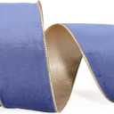 LaRibbons Velvet Ribbon Wired 2.5 Inch x 10 Yards, Dusk Blue and Gold for Christmas Tree, Gift Wrapping, Wreath Bow, Outdoor Decoration