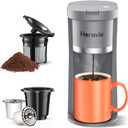 Horavie Small Single Serve Coffee Maker, Fast Brew One Cup Coffee Machine for K Cup and Grounds, 6 to 12 oz. Brew Sizes, Capsule Coffee Machine with Descaling Reminder and Viewing Tank, Grey (9.45 Inches)