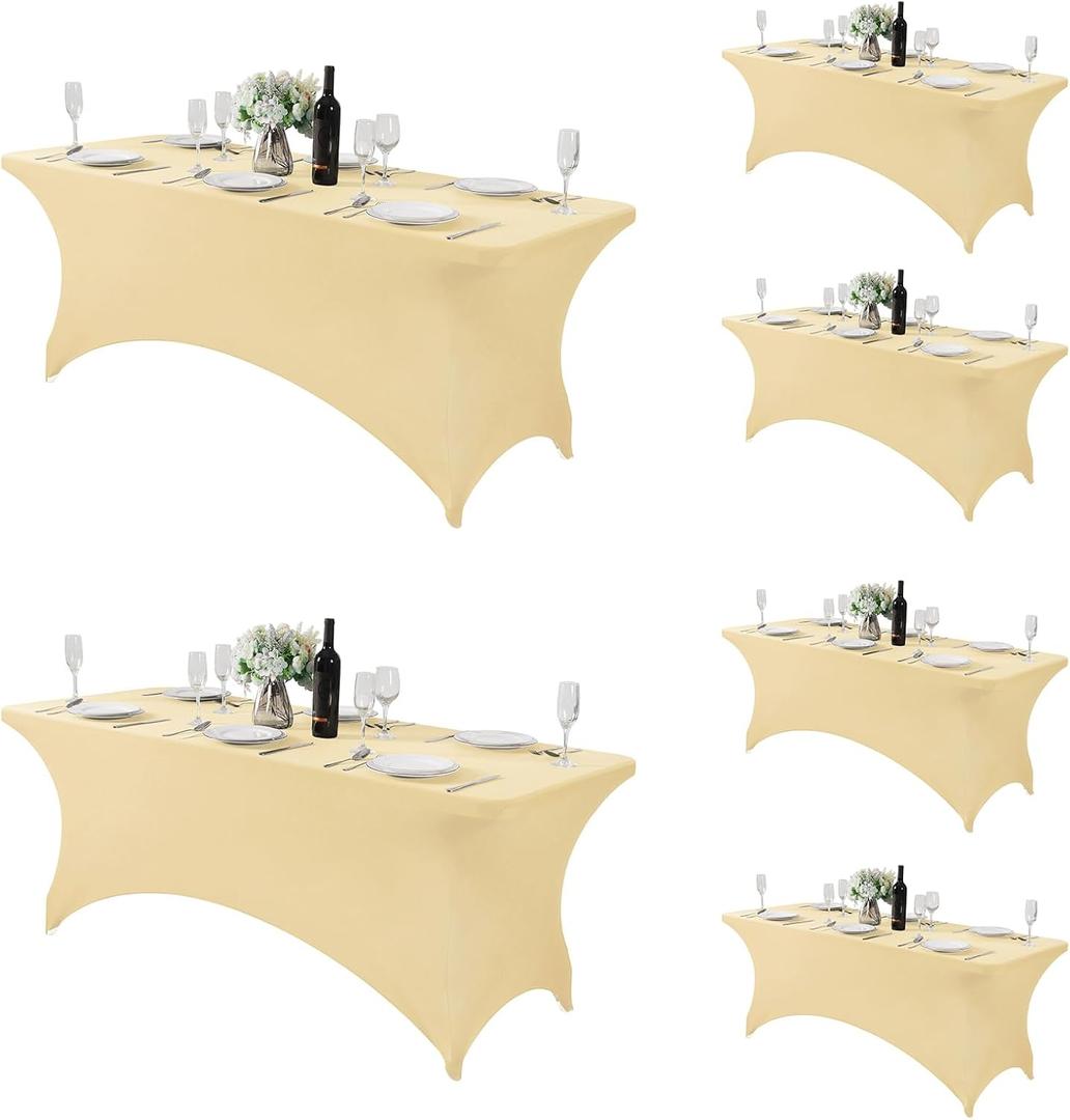 Fokitut 6 Pack Spandex Table Cover for 6FT Table Universal Fitted Stretch Tablecloth for Party, Banquet, Wedding and Events-Champnge