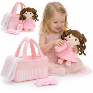 Tezituor Baby Doll Playset with Carrier,Baby Doll Accessories with Dolls | Soft Baby Doll Care Toys with Bassinet,Portable Feeding and Caring Set,Babies Pretend Play Toy Set,Gifts for Kids Baby Girls