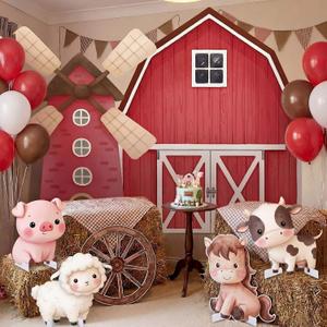 Leinuosen Large Farm Animal Backdrop Party Decorations Red Barn and Windmill Photo Backgrounds with Farm Animal Stand-ups, Straw Boxes for Girls Boys Birthday Photography Baby Shower Party Decor