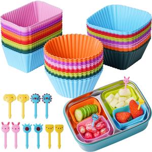 Silicone Lunch Bento Box, 52 Pack Bento Lunch Box Bundle Dividers with Food Picks Lunch Accessories, Durable, Reusable, BPA-Free, Freezer and Dishwasher Safe