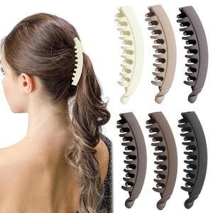 6 Pack Large Banana Clips for Women 5 Inch Matte Neutral Colors Non Slip Big Banana Hair Clip for Fine Thick Curly Voluminous Hair Ponytail Holder Hair Accessories