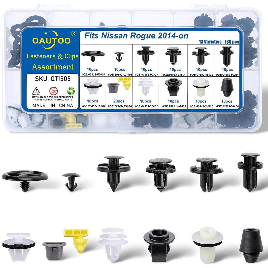 130pcs fits Nissan Rogue 2014-On Body Interior and Exterior Retainer Fastener Clip Assortment Bumper Cover Fender Liner Flare Interior Trim Panel Clips