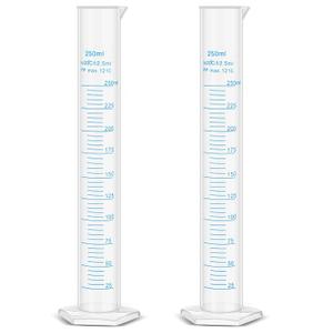 2 Pack 250ml Plastic Graduated Cylinder Hydrometer Test Tube Science Measuring Transparent Durable Lab Tube Milliliter Graduated Cylinder for Test Hydrometer Science Projects