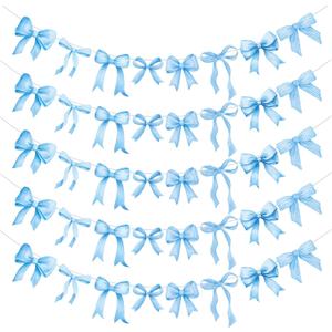 Pasimy 5Pcs Blue Bow Garland Banner Coquette Bow Birthday Party Decoration Ribbon Garland for Women Baby Shower Gender Reveal Wedding Bridal Engagement Proposal Coquette Party Decoration Supplies