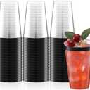 Norme 50 Pcs 14 oz Rimmed Plastic Cups Disposable Clear Cups with Rim Fancy Holiday Drinking Holder 2025 Graduation Party Favor Container Wine Glasses Tumblers for Wedding Halloween(Black)