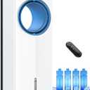 Windowless Evaporative Cooler, 27" Bladeless Evaporative Air Cooler with 4 Modes & 3 Speeds, Double Tanks, 4 Ice Packs, 25FT Remote, 7H Timer, Portable Swamp Coole