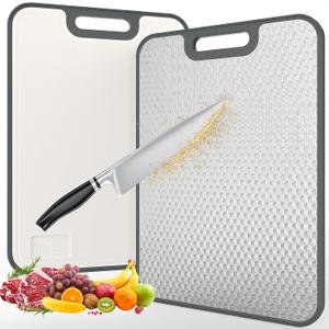 18/8 Stainless Steel Cutting Board, Large Double Sided Chopping Board for Kitchen (17x12"), Food-Grade 304 & Wheat Straw PP, Deep Juice Grooves, Non-Slip & Dishwasher Safe