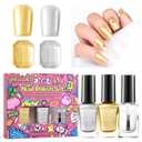 GELLEN Metallic Nail Polish Set, Gold Silver Chrome Mirror Nail Polish with 3-in-1 Base Coat Top Coat Strengthener Polish, Air Dry Nail Lacquer for Finger Toe, Christmas DIY Manicure Gift