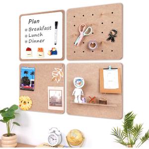 4 Pack Felt Bulletin Board Kit, 24" Self-Adhesive Fabric Wall Panels with Acrylic Shelf, Pegs & Pins - Felt Board Tiles for Memo, Display & Wall Organizer