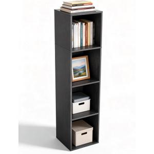 4 Cube Storage Organizer, 4 Tier Cube Low Bookcase Freestanding Storage Display Organizer, Four-Cubes Open Shelf Bookshelf for Home Office (Black, 4-Cube)