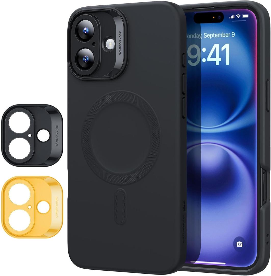 ESR for iPhone16 Case with MagSafe, Supports Magnetic Charging, Smooth & Slim Silicone Case, Shockproof, Full Screen and Camera Protection, Soft Microfiber Lining,Black | with MagSafe, Smooth & Slim, Shockproof
