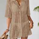 BreathSunny Womens Crochet Knit Polo Collar Swimsuit Coverup Cardigan Summer 2026 Beach Bathing Suit Cover Up Shirt Dress