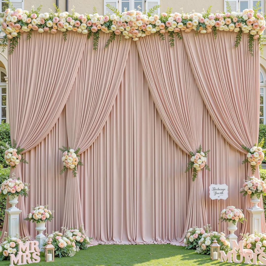 16x10FT Nude Backdrop Curtains for Wedding Parties, Wrinkle Free Polyester Photography Backdrop Drapes for Wedding Baby Shower Birthday Parties Stage Background Stand Decorations 4x10ft,4 Panels