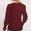 Blouses for Women Casual Puff Long Sleeve Shirts Fall Crew Neck Knit Textured Tunic Tops with Smocked Cuffs (Small)