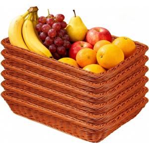 Wicker Bread Baskets for Serving 6 Pack, 15.8 Inch Large Rectangular Woven Baskets, Rattan Tray Organizer for Bread, Fruit, Vegetables, Snacks, Kitchen, Dining Table & Restaurant Tabletop
