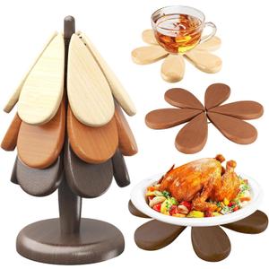 Trivets for Hot Dishes, 3 Color Hot Pads for Kitchen, Decorating Space Saving Christmas Coasters Tree, Christmas Wood Tree Trivet Protects Desktop for Kitchen Potholders, Hot Dishers, Teapots