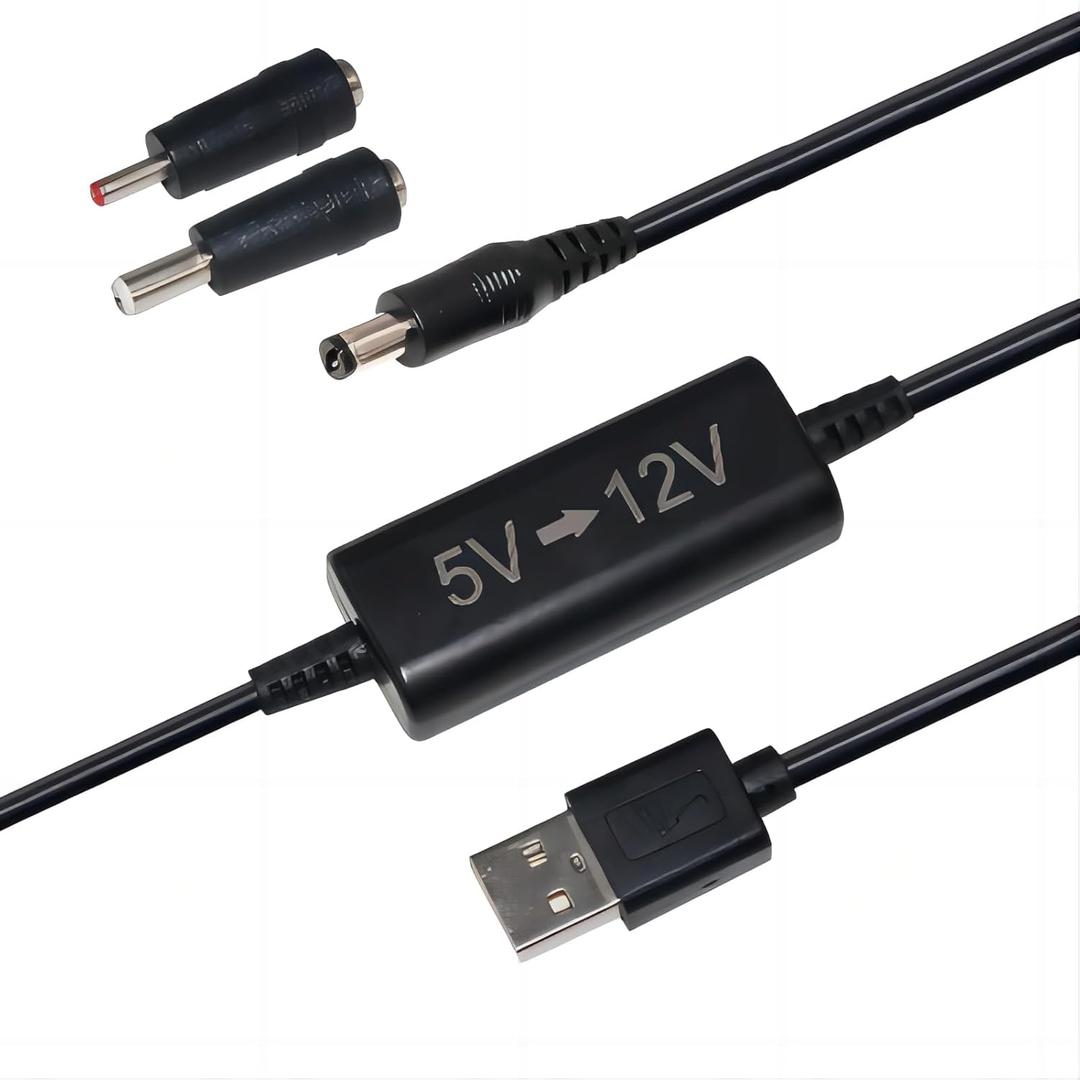 USB 5V to 12V DC - Voltage Step-Up Converter Cable (12 Volt 1.2 Amp Max), USB-A 5V to 12V Adapter Cord with DC Jack 5.5 x 2.1 & 2.5mm & 3.5 x 1.35mm, 3 Ft 12 Volt Power Cable
