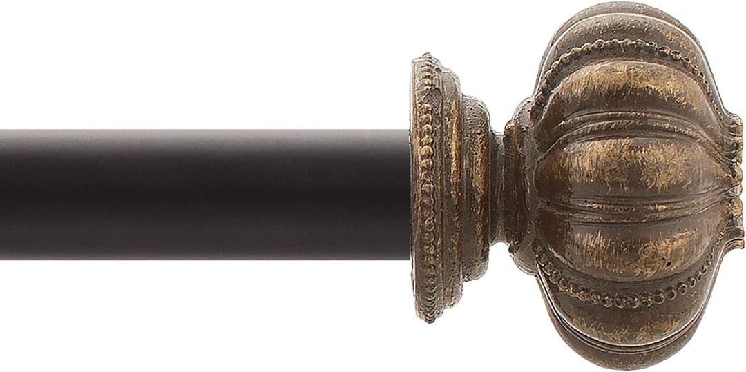 Deco Window Extendable Curtain Rod for Door & Windows Adjustable Length Heavy Duty Iron Telescopic Drapery Pole with Wooden Finials (1" Diameter) (36" to 66", Brown)