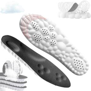 4 x Cloud Insoles - 4D Orthopedic Insoles for Women & Men - Plantar Fasciitis, Sports Shoes, Anti Fatigue, Shock Absorption, Foot Pain Relief (Black, 4-8.5)