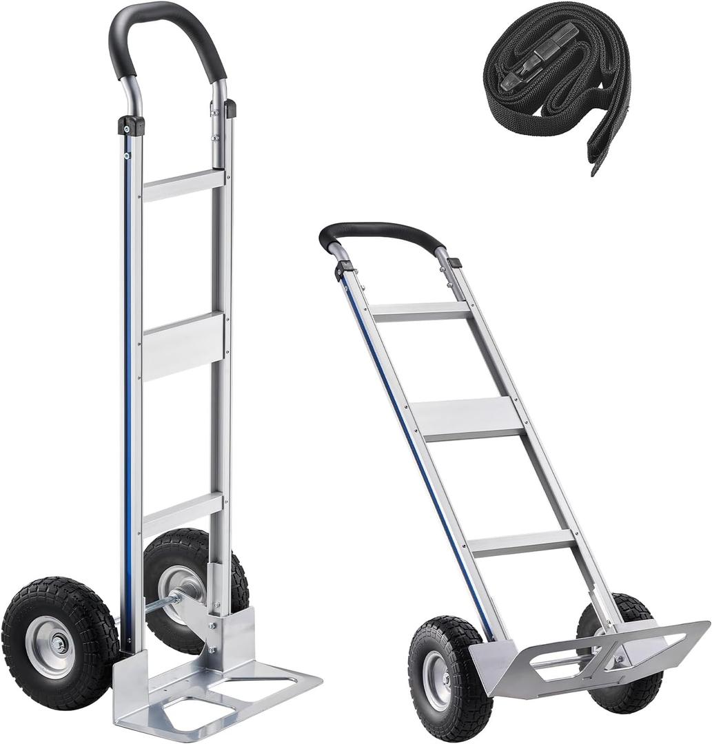 VEVOR Aluminum Hand Truck, Heavy-Duty Hand Truck Dolly with Non-Slip Wheels & Handle, 500 LBS Aluminum Alloy Portable Trolley Dolly with Tie-Down Strap for Moving Home, Office, Warehouse