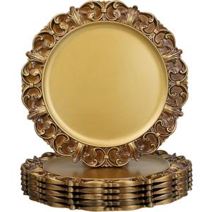 Gold Charger Plates Set of 6, Decorative Table Plastic Chargers for Dinner Plates, Party, Wedding, Thanksgiving, Christmas, 11G