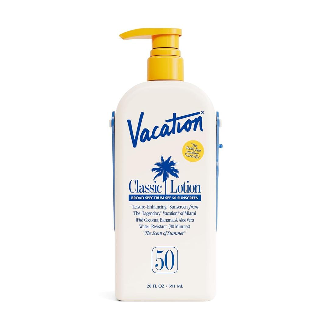 Vacation Classic SPF 50 Sunscreen Lotion, 20 Fluid Ounces - Invisible, No White Cast, Water-Resistant, Body Sunscreen, Dermatologist-Tested, Family Size, Vegan,