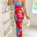 SOLY HUX Women's Floral Print Tube Bodycon Long Dress Strapless Sleeveless Summer Maxi Dresses (Purple, XS)