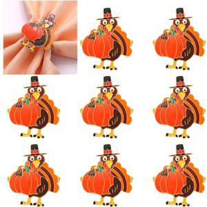 Thanksgiving Napkin Rings Set of 8 Fall Maple Leaf Pumpkin Turkey Napkin Holder Buckle Rings Thanksgiving Table Decorations Party Decor