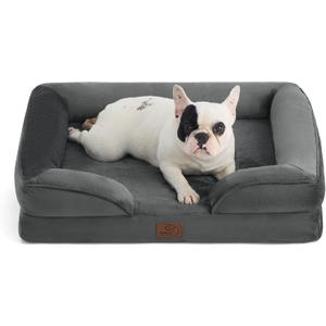 Bedsure Orthopedic Dog Bed Medium Size Dogs - Washable Medium Dog Cat Bed Waterproof, Comfort Pet Couch Sofa with Washable Removable Cover, Pets Bed with Nonskid Bottom, Dark Grey, 28"