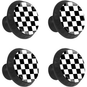4 Pack Cabinet Knobs Black White Checkered Drawer Pulls Crystal Glass Round Knobs Handles for Dressers Drawer Bathroom Kitchen Cupboards Wardrobes Hardware Furniture Knobs