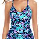 RELELCIGA Womens Tankini Top V Neck Ruched Tummy Control Bathing Suit Top (XX-Large, Mutil Floral)