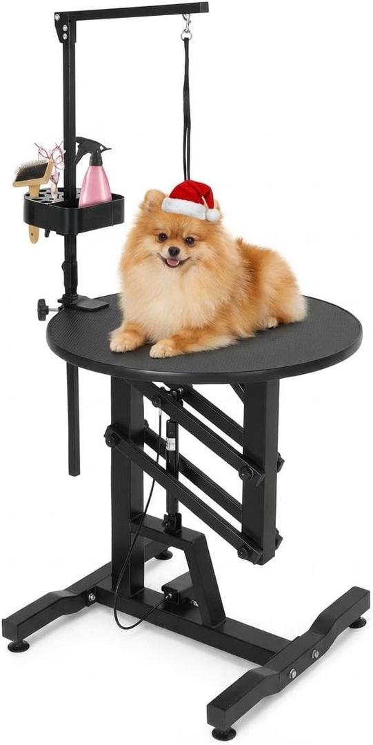 24" Hydraulic Lift Dog Grooming Table Adjustable Height, 250LB Capacity, Non-Slip Silicone Top, Foldable for Home & Salon Use