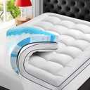 Premium Dual Layer 4 Inch Memory Foam Mattress Topper, 2 Inch Gel Memory Foam and 2 Inch Pillow Top Mattress Pad Cover for Back Pain, Extra Thick Comfort Support（Queen 60"x80"）