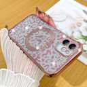 Fiyart Designed for iPhone 11 Case,Compatible with MagSafe Cheetah Print Plating Camera Protection Magnetic Clear Glitter Leopard Print Shockproof Phone Bumper for Women Girls 6.1"-Pink