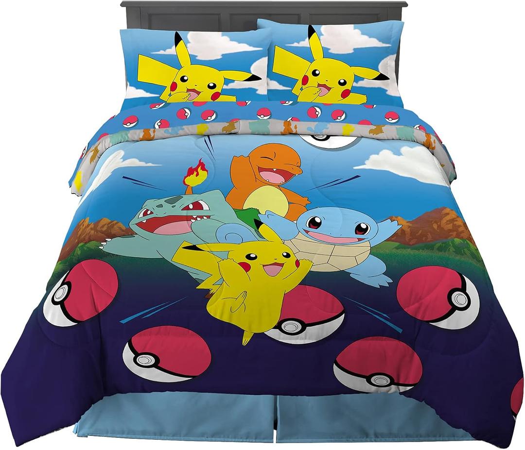 Pokmon Gaming Anime Kids Bedding Super Soft Microfiber Comforter And Sheet Set, 5 Piece Full Size, (Officially Licensed Product) By Franco