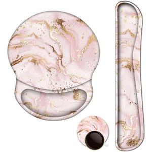 ArtSo Upgraded Wrist Rest Support for Mouse Pad & Keyboard, Ergonomic Gel Mousepad Non-Slip Rubber Base Home,Office Pain Relief & Easy Typing Cushion Neoprene Cloth & Soft Memory Foam, Pink Marble